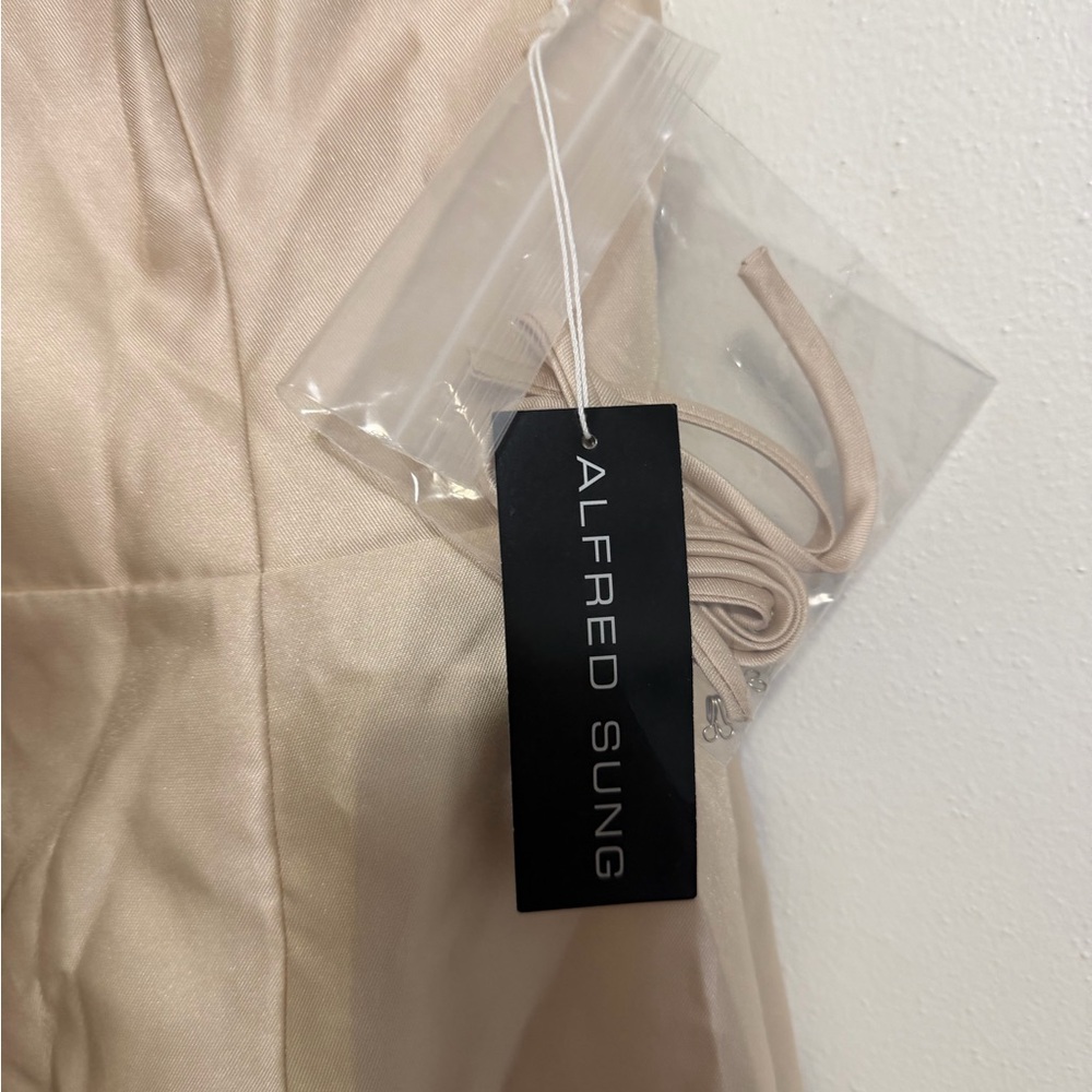 ALFRED SUNG Cream Strapless Satin Dress - Picture 7 of 8